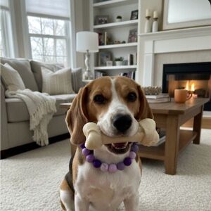 Handmade S Shades of Purple Beaded Dog Collar with Marbled Accents, Size 11.5”
